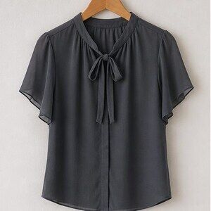 Charcoal Tie Neck Blouse